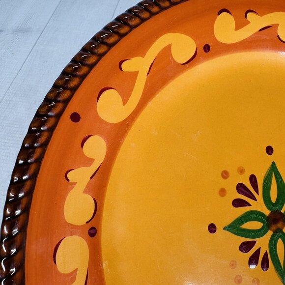 Celebrating Home TUSCAN Orange Red Yellow Rope Trim Stoneware Dinner Plate Set 3 - Picture 12 of 16